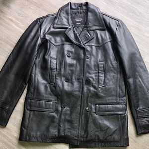 Mens Infinity Smooth raw-hide black leather peat jacket 3/4